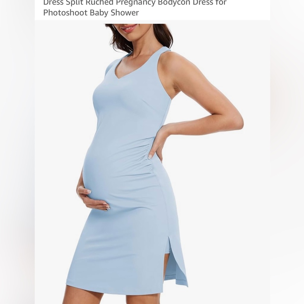 Light Blue Sleeveless Maternity Dress with shorts